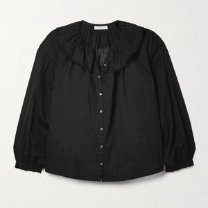 Doen Black Puff Sleeve Blouse with Bib Collar